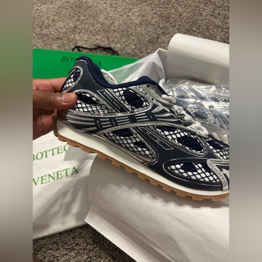 Bottega Veneta Navy and White Mesh Sneakers